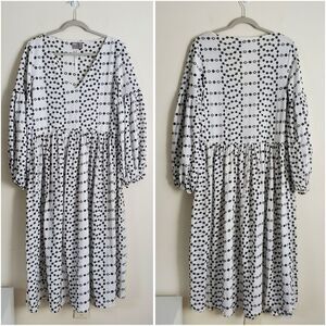 ASOS Contrast Stitch Broderie Smock Midi dress in black and white Size 4